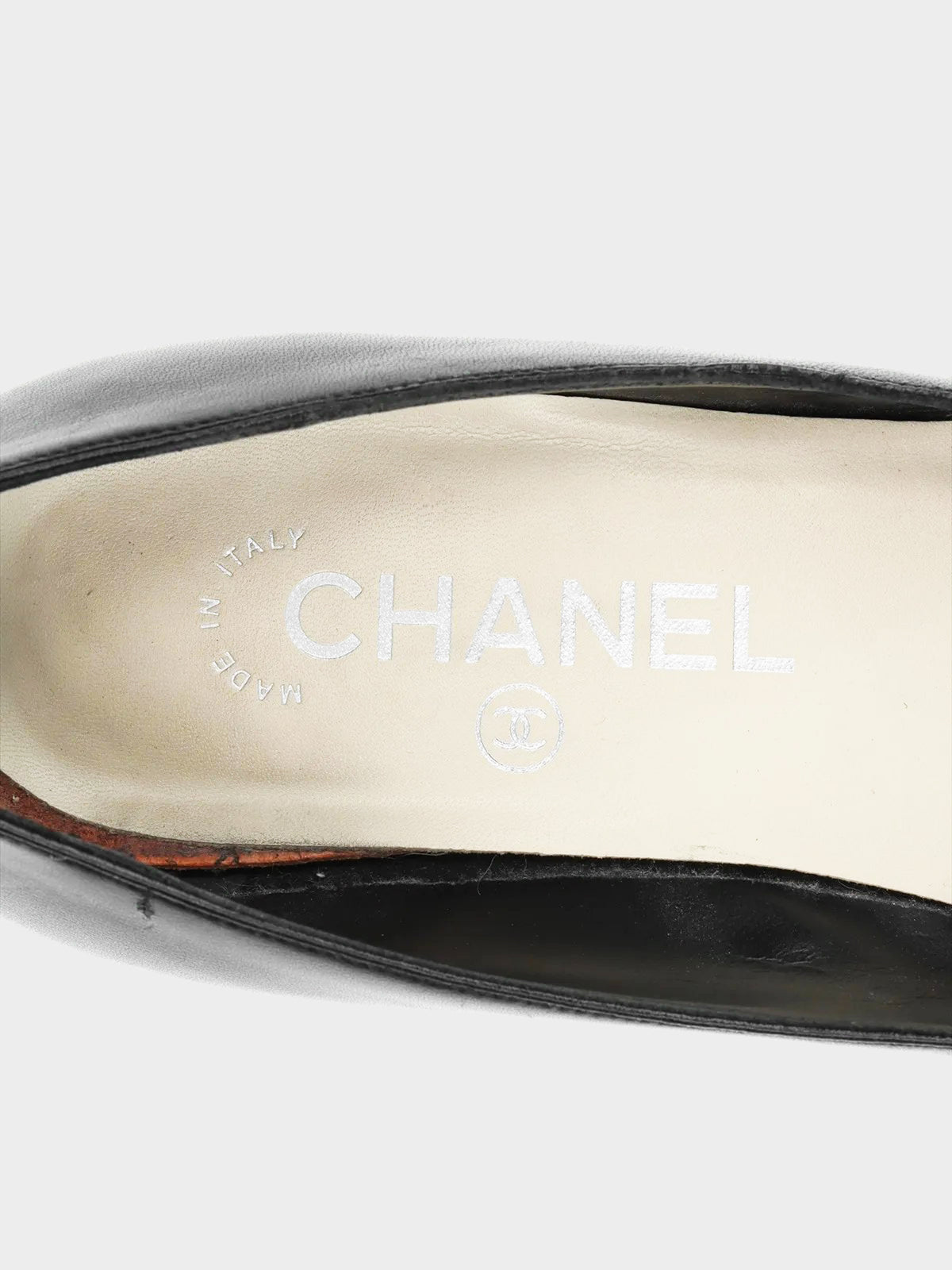 Chanel 2011 Black Lambskin Leather CC Wedge Pumps