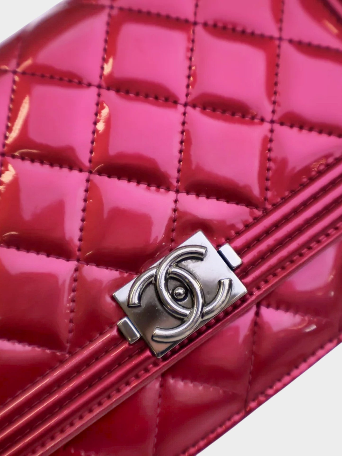 Chanel 2014 Pink Patent Boy Wallet On Chain