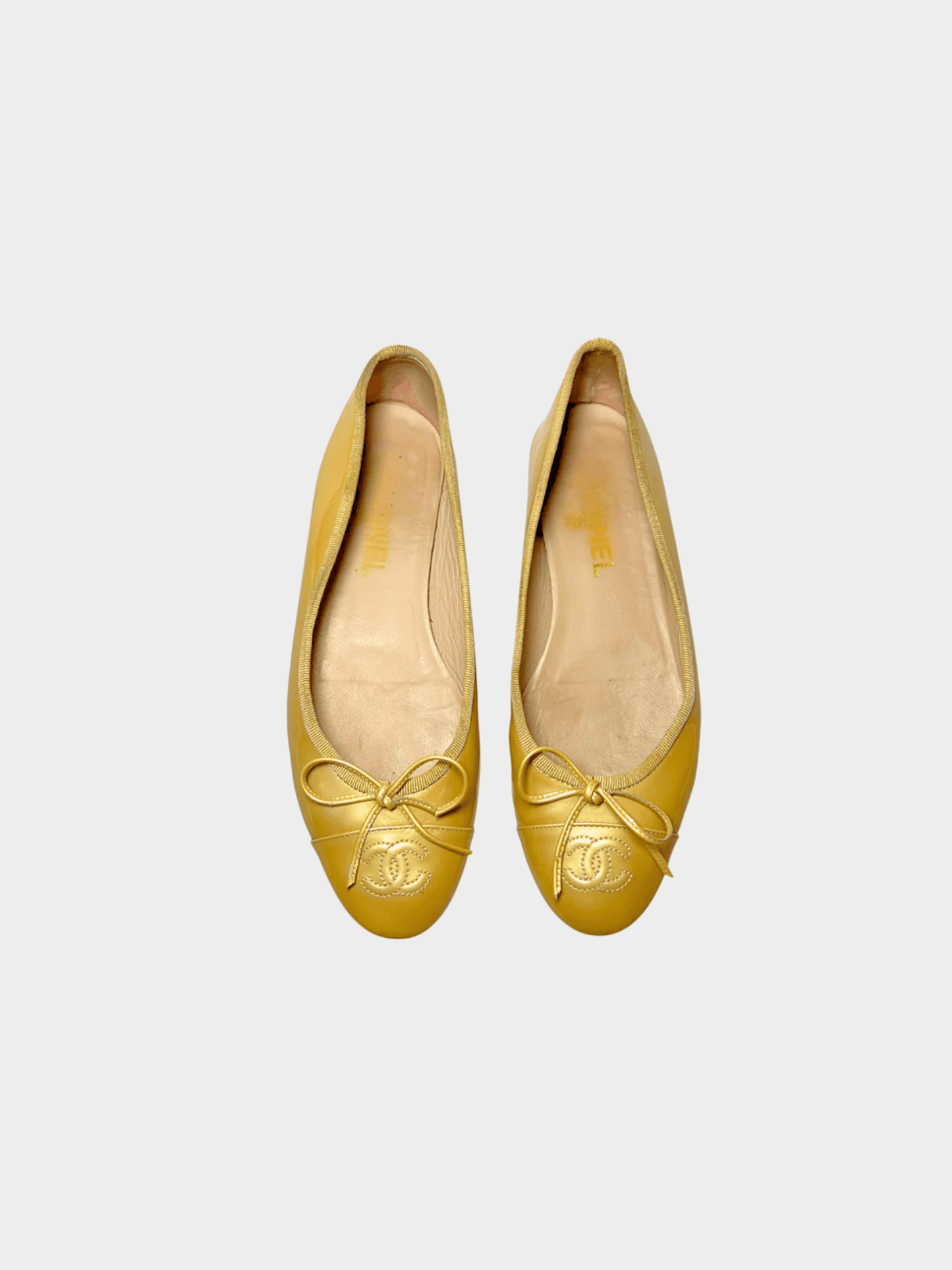Chanel 2000s Mustard Yellow CC Interlocking Logo Ballet Flats