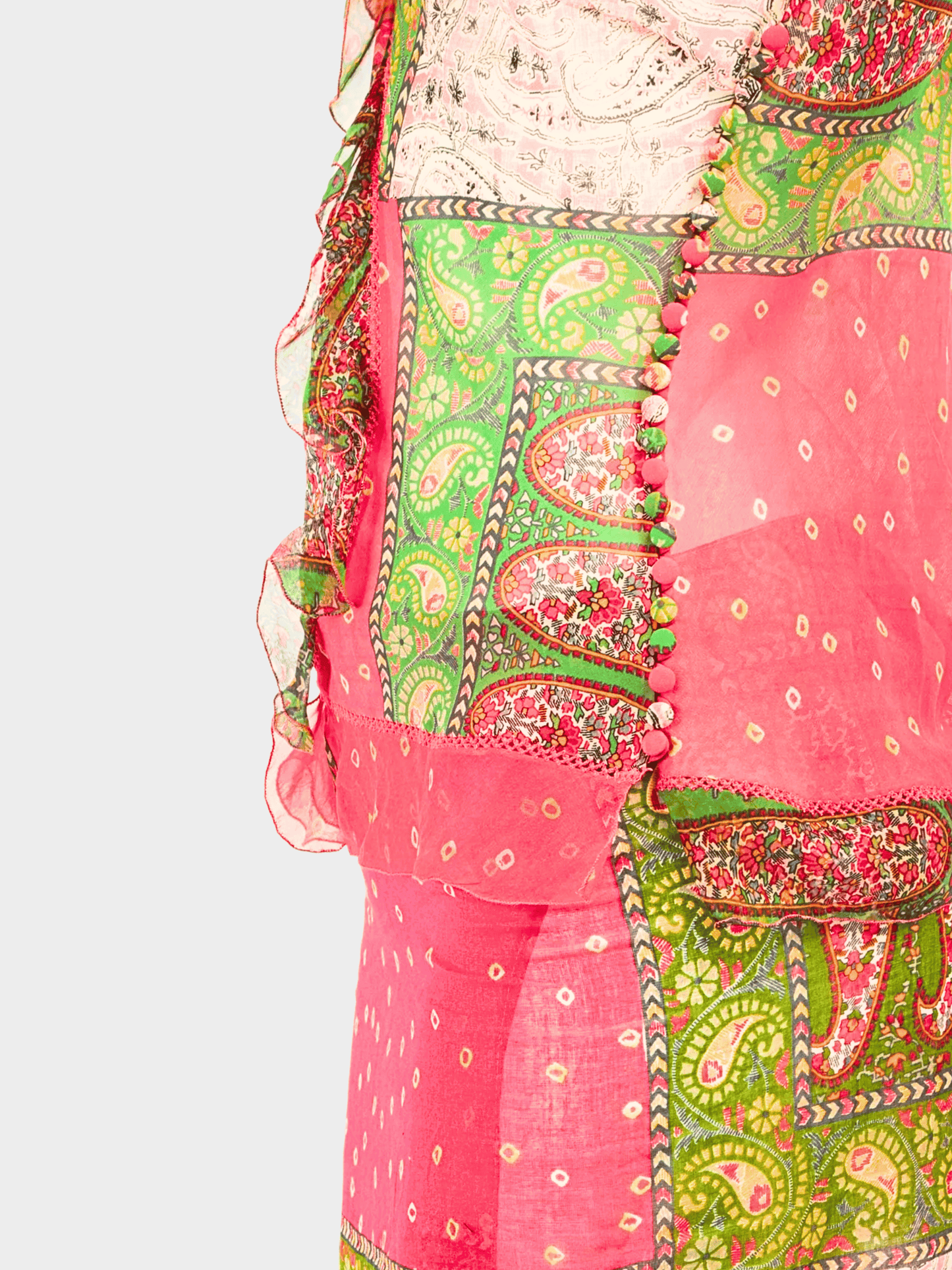Christian Dior by John Galliano SS 2004 Pink and Green Silk and Cotton Paisley Skirt set