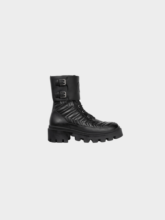Gucci 2010s Frances Black GG Matelassé Platform Combat Boots