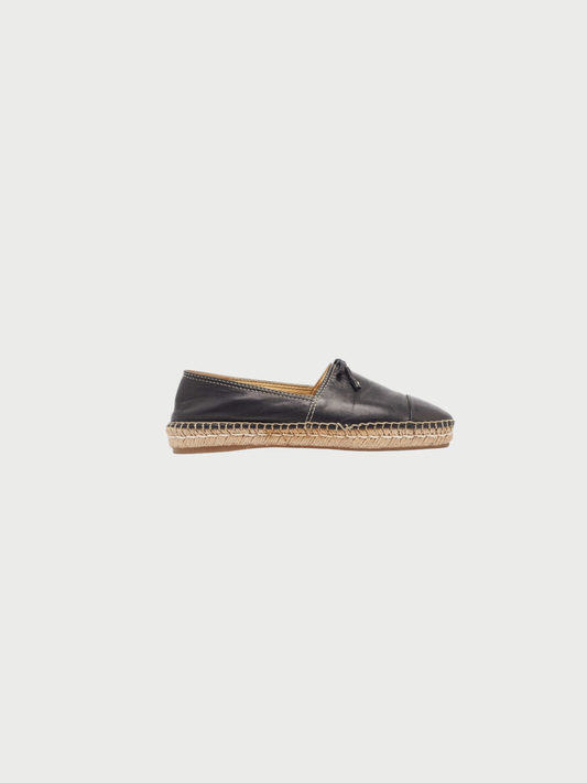 Prada 2010s Black Leather Bow Espadrilles