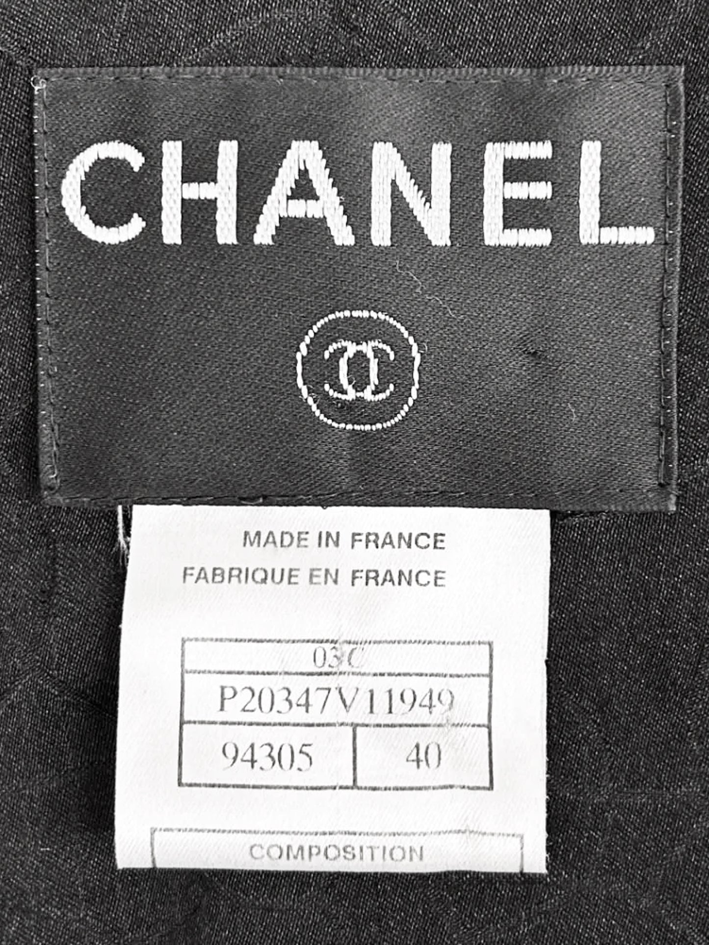 Chanel 2003 Black Wool Jacket with Lurex Camellia Print