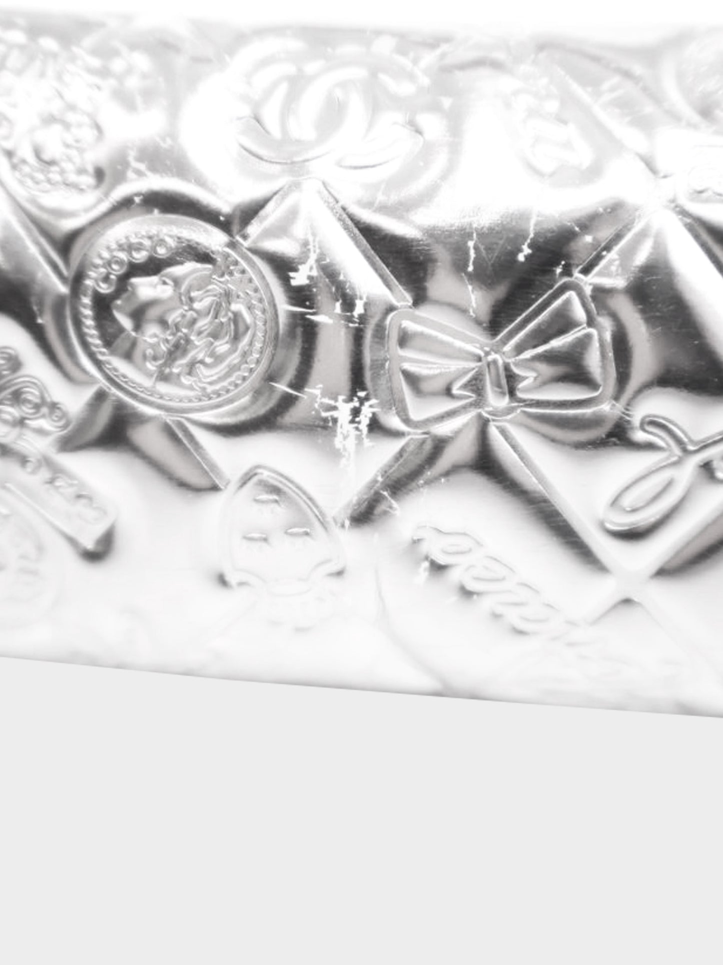 Chanel 2006-2008 Metallic Silver Patent Leather Precious Symbols Pochette