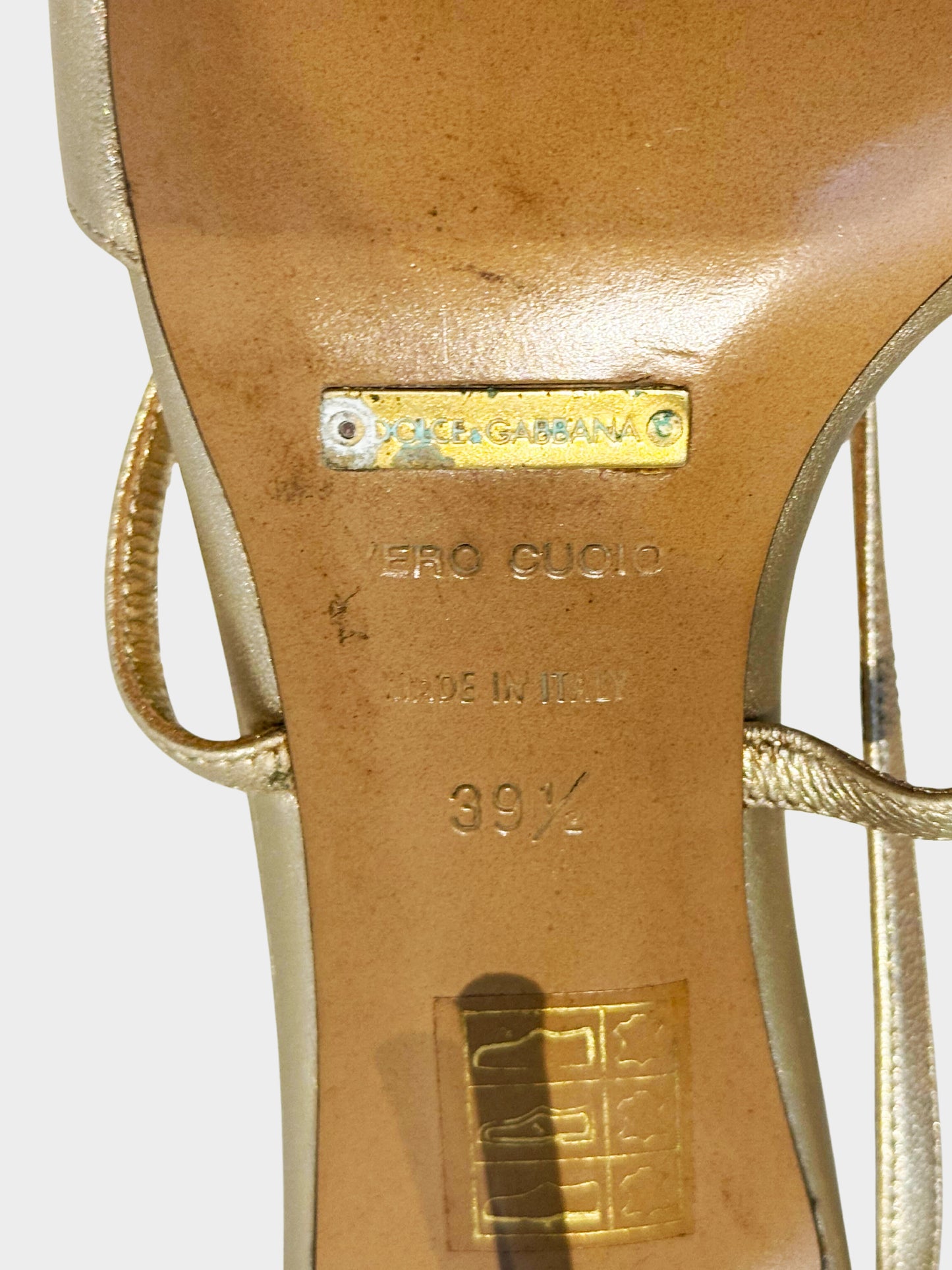Dolce and Gabbana 2000s Metallic Gold Leather and Jeweled Heels