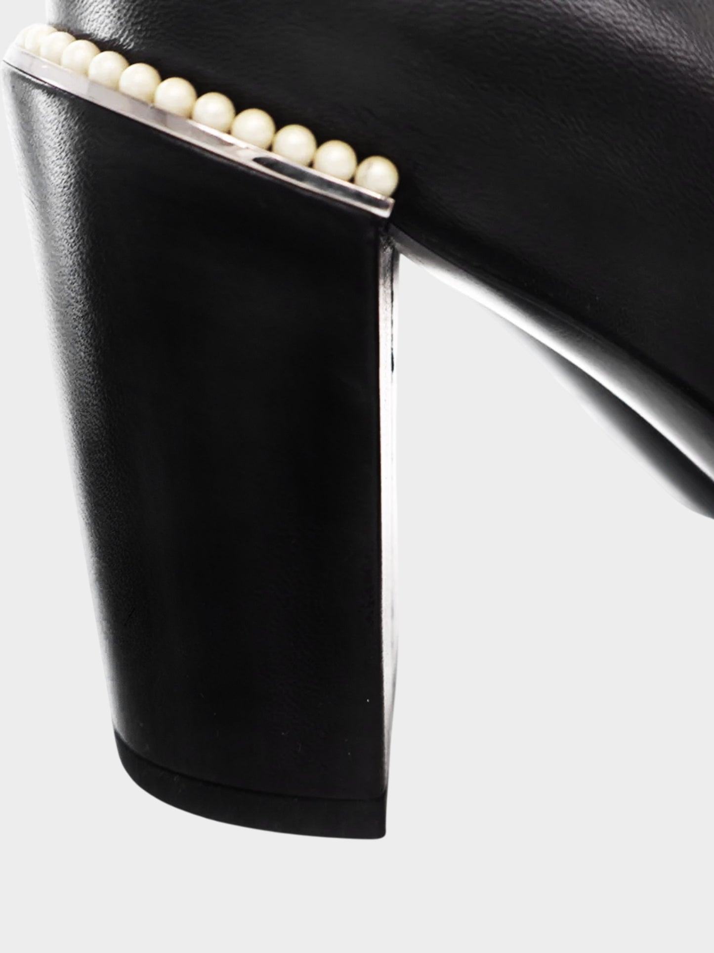 Chanel SS 2017 Black Leather CC Pumps with Faux Pearl Stacked Heels