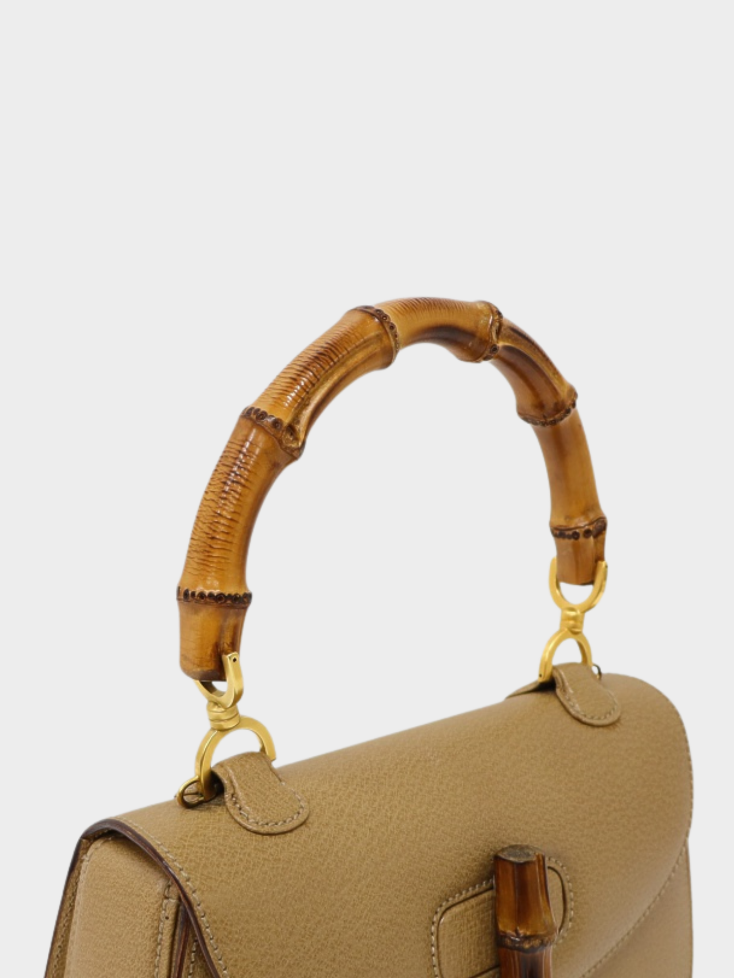 Gucci 2000s Beige Leather Bamboo Turn Lock 2-Way Bag