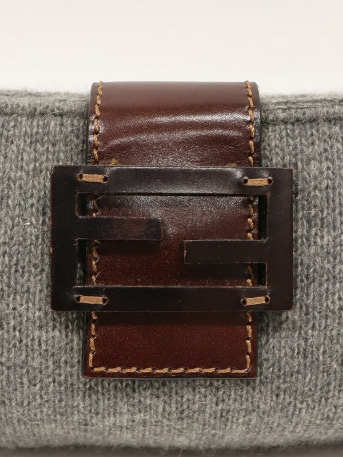 Fendi 2000s Green Brown Wool Logo Hardware Knit Shoulder Bag