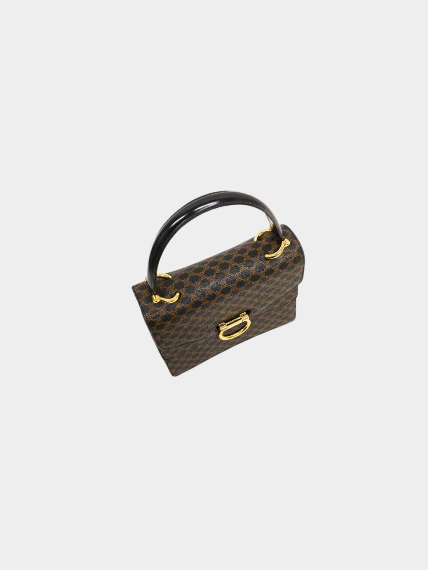 Celine 1990s Black Macadam PVC and Leather Double Flap Handbag
