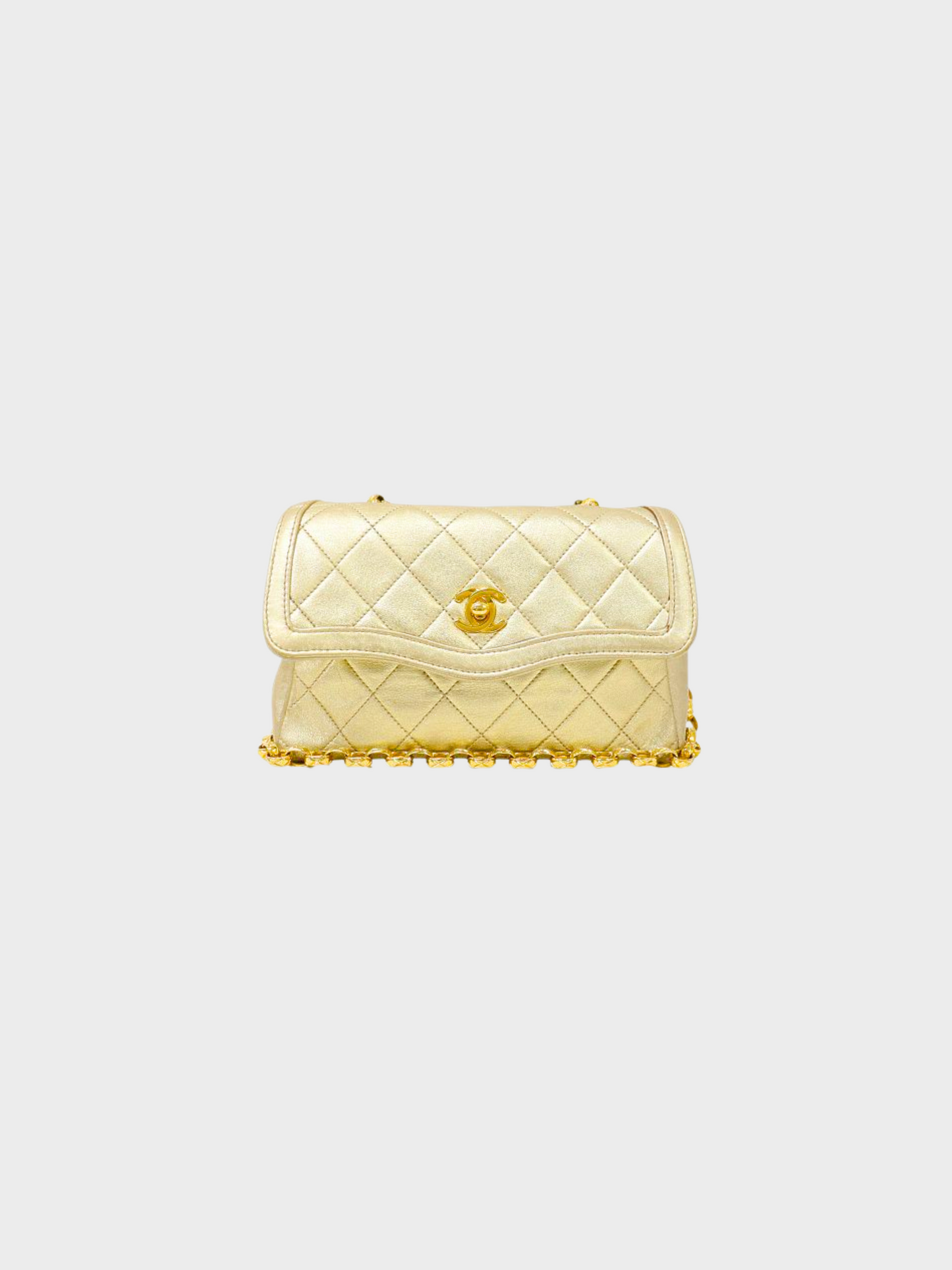 Chanel 1990 Gold Mini Matelasse Shoulder Bag