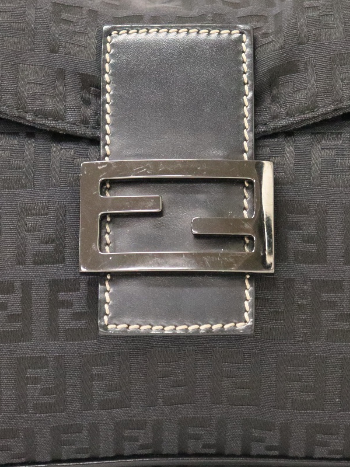 Fendi 2000s Black Zucchino Canvas Leather Mamma Baguette Bag