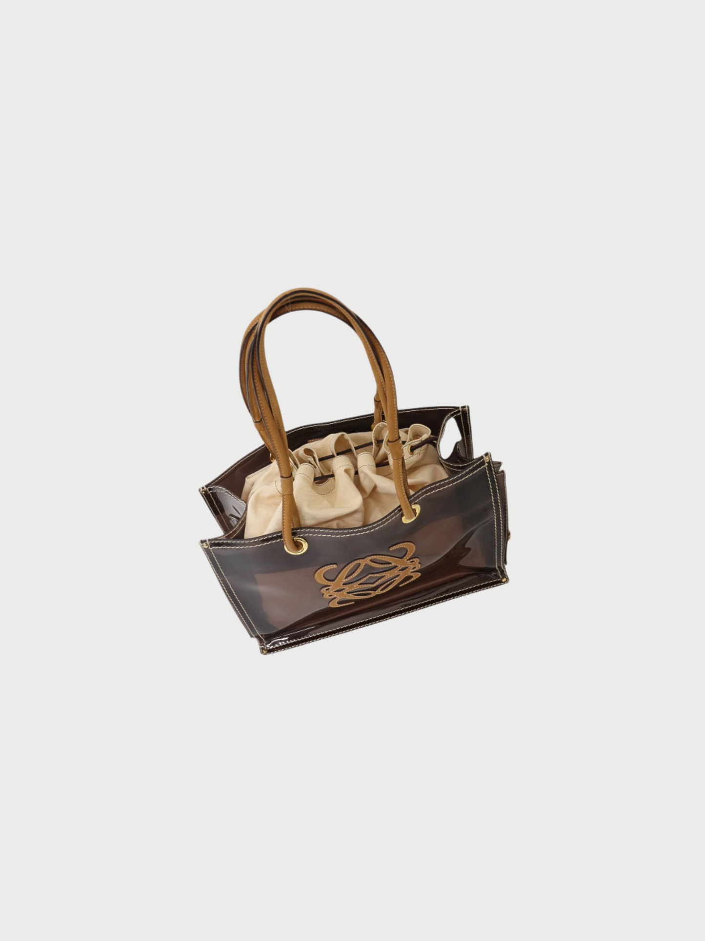 Loewe 2000s Brown PVC Leather Anagram Clear Tote Bag