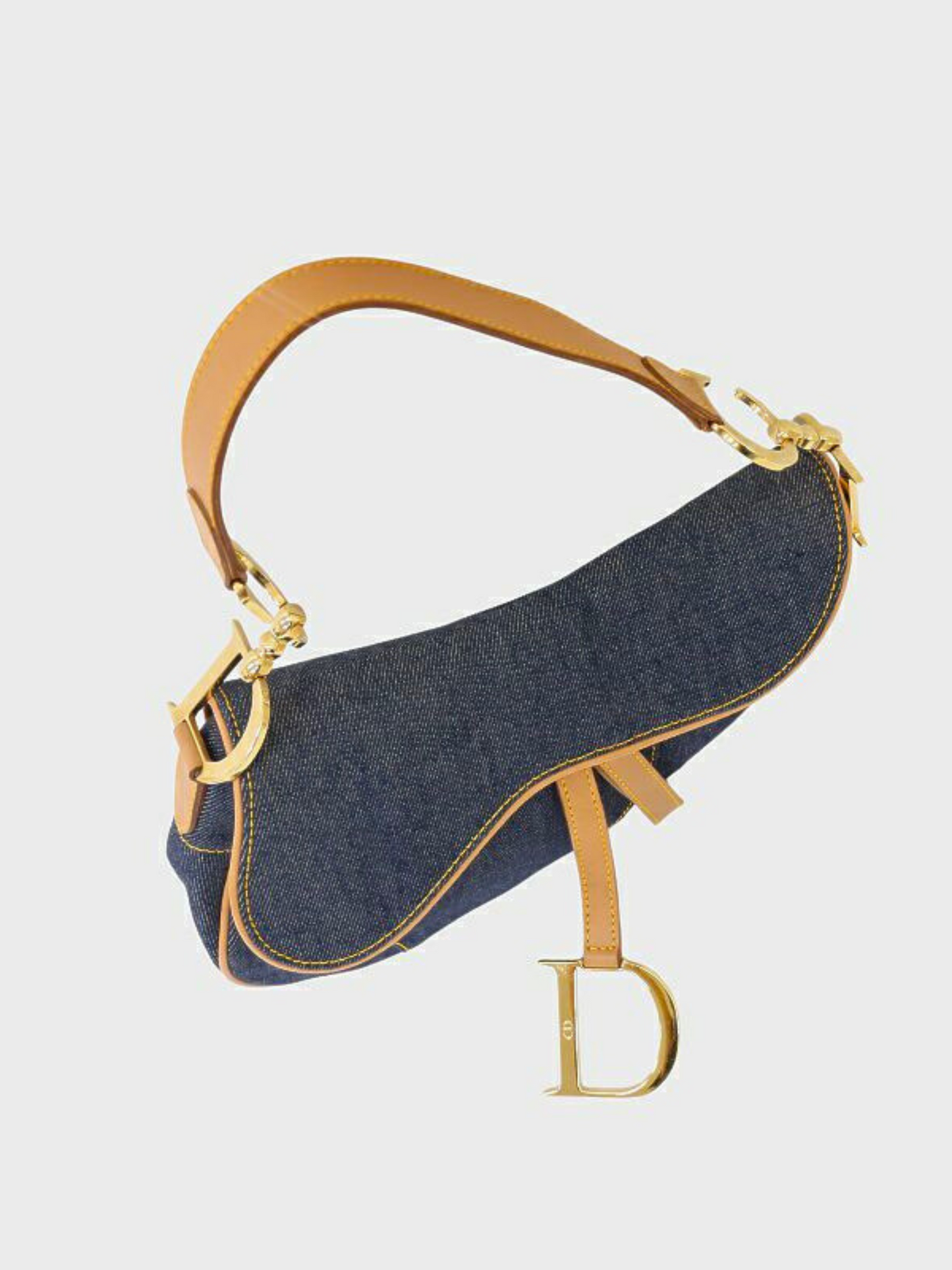 Christian Dior 2000s Navy Beige Denim Saddle Bag