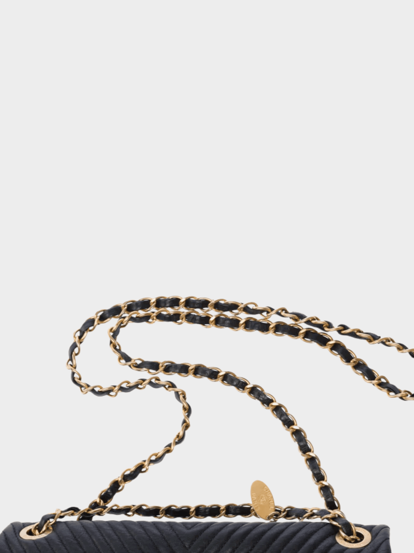 Chanel 2015 Black Chevron Leather Medallion Charm Flap Bag