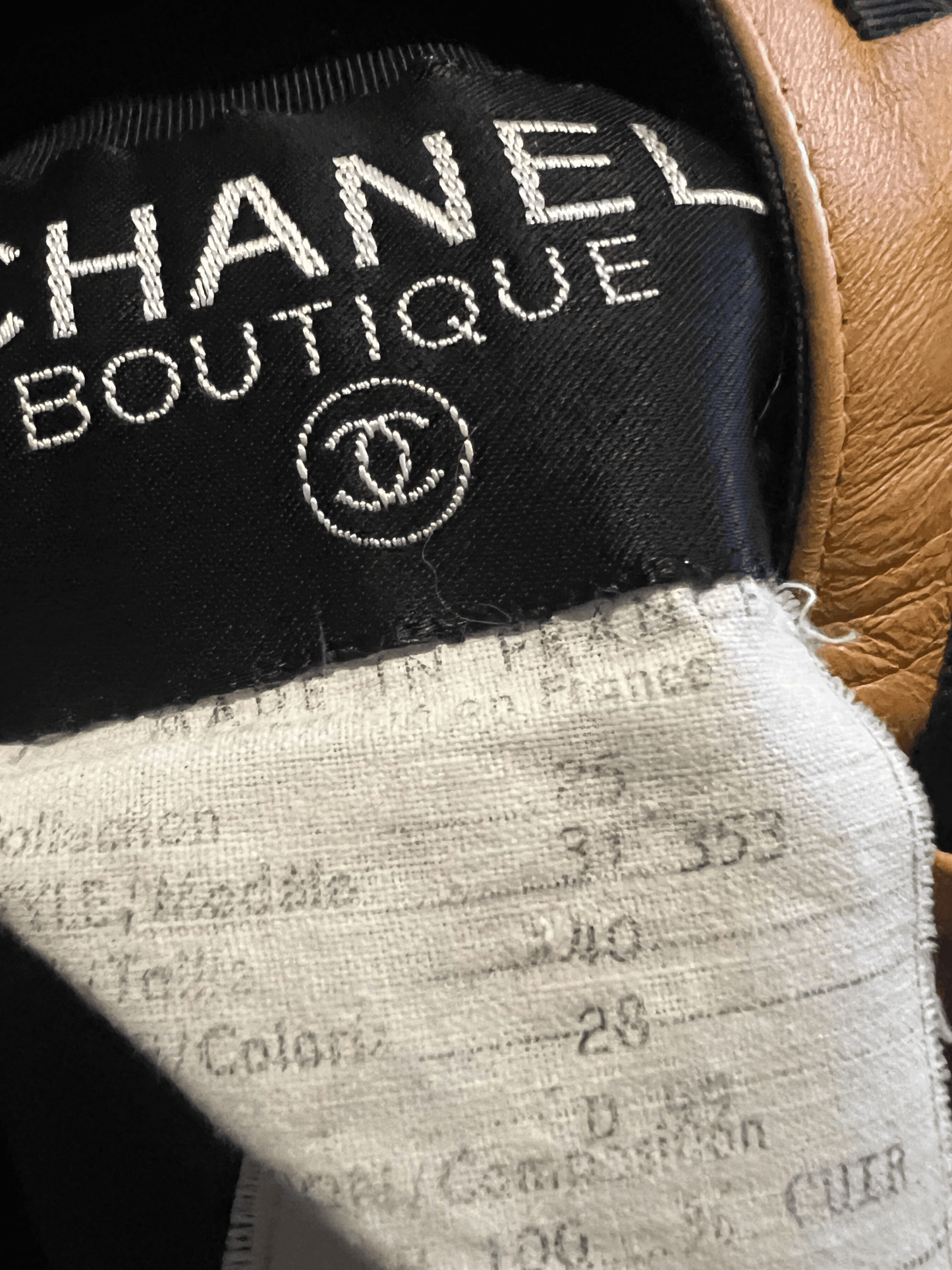 Chanel 2000s Tan Leather Ribbon Detail Open Front Jacket