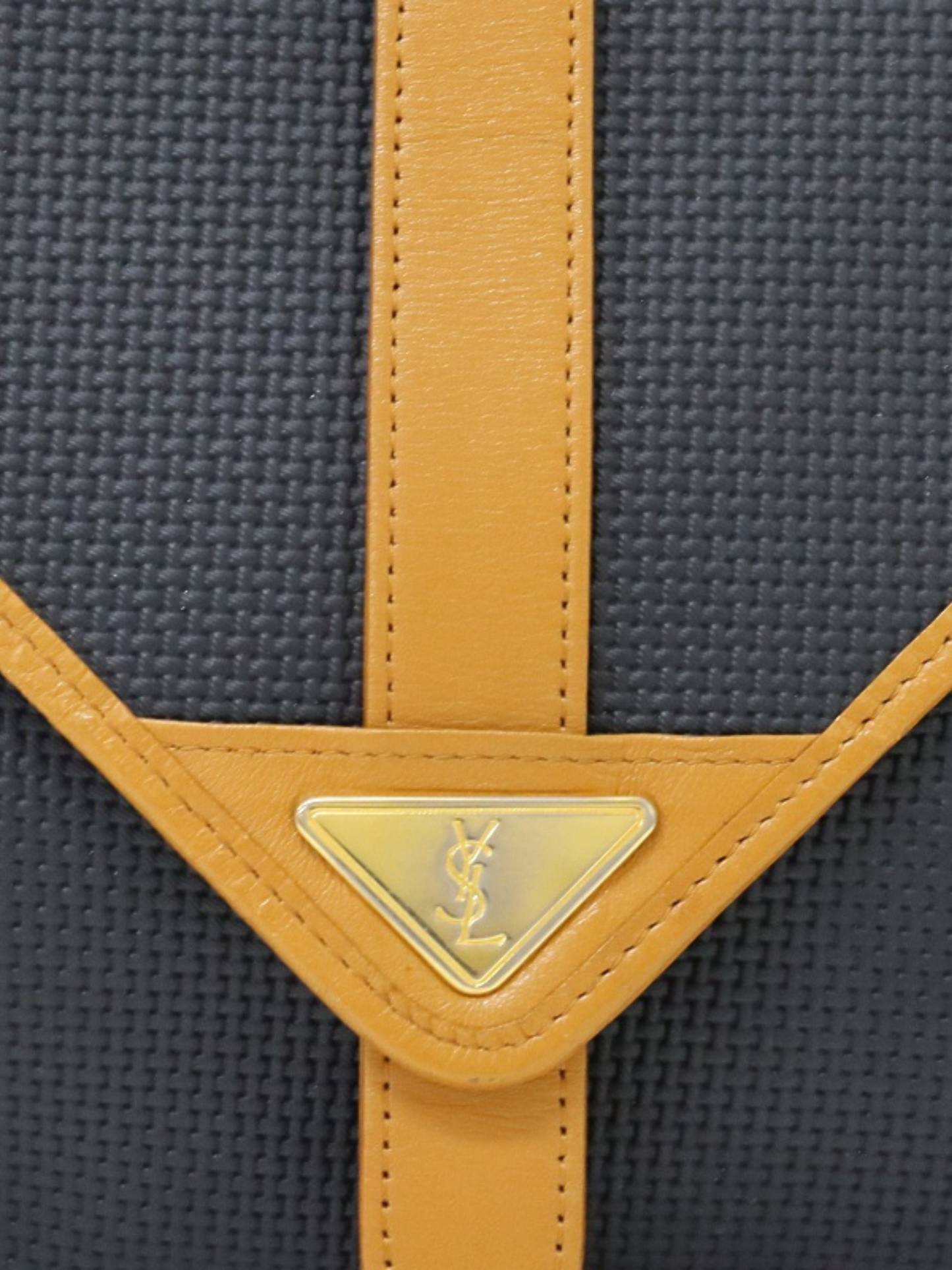Yves Saint Laurent 1990s Black Brown PVC Leather Logo Shoulder Bag
