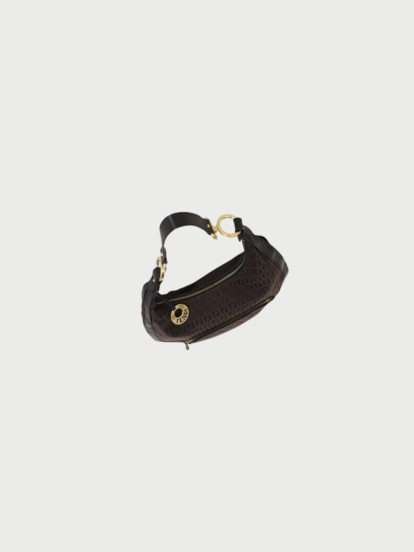 Fendi 2000s Brown Black Zucchino Canvas One Shoulder Bag