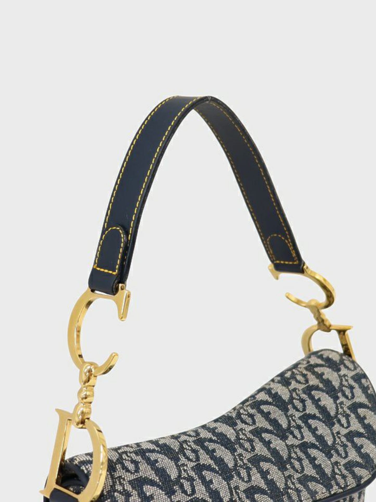 Christian Dior 2000s Navy Canvas Trotter Saddle Bag