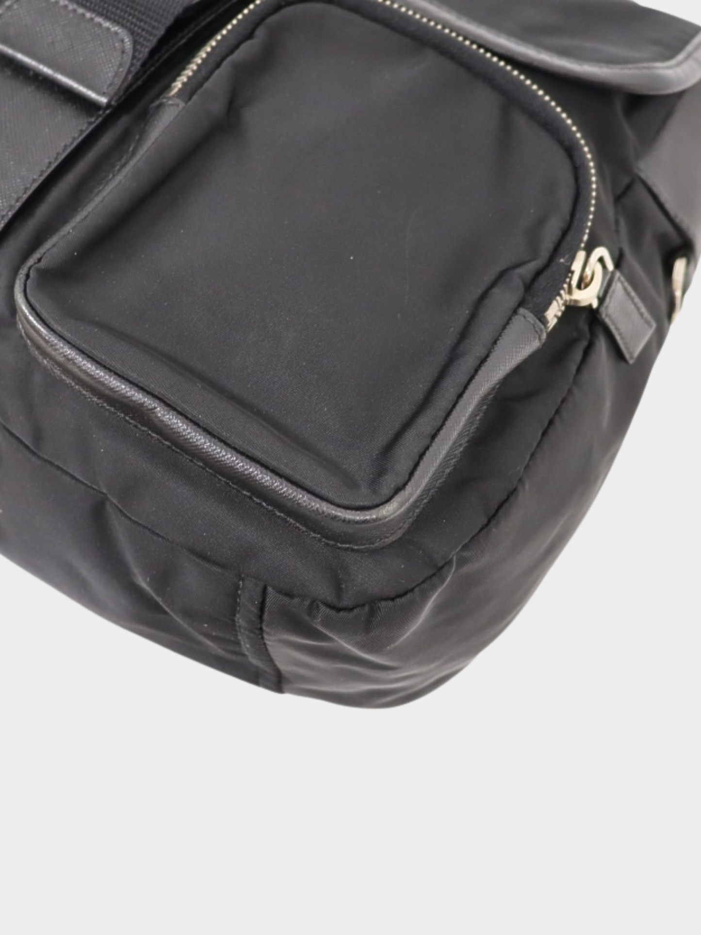 Prada 2000s Black Nylon Leather Triangle Logo Shoulder Bag