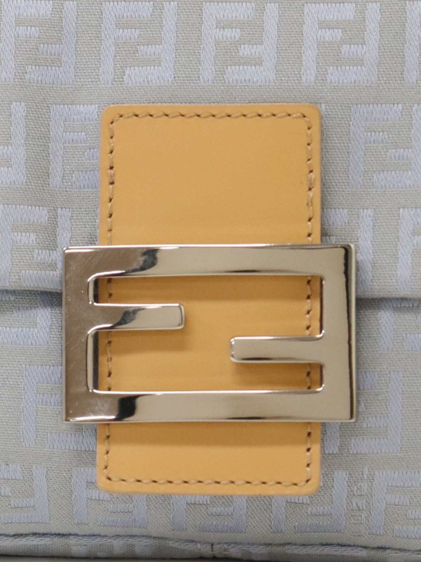 Fendi 2000s Light Blue Beige Zucchino Canvas Leather Mini Mamma Bucket Bag
