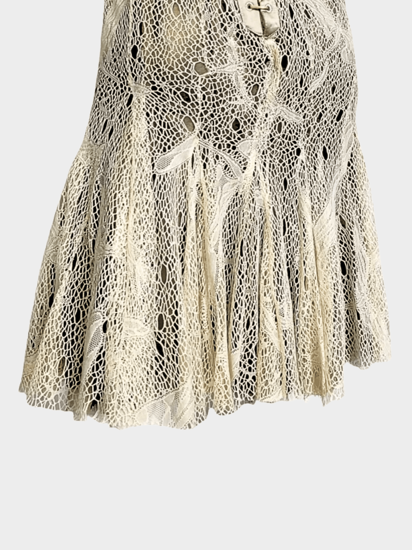 Alexander McQueen FW 2002 Runway Beige Lace Bondage Corset Midi Dress