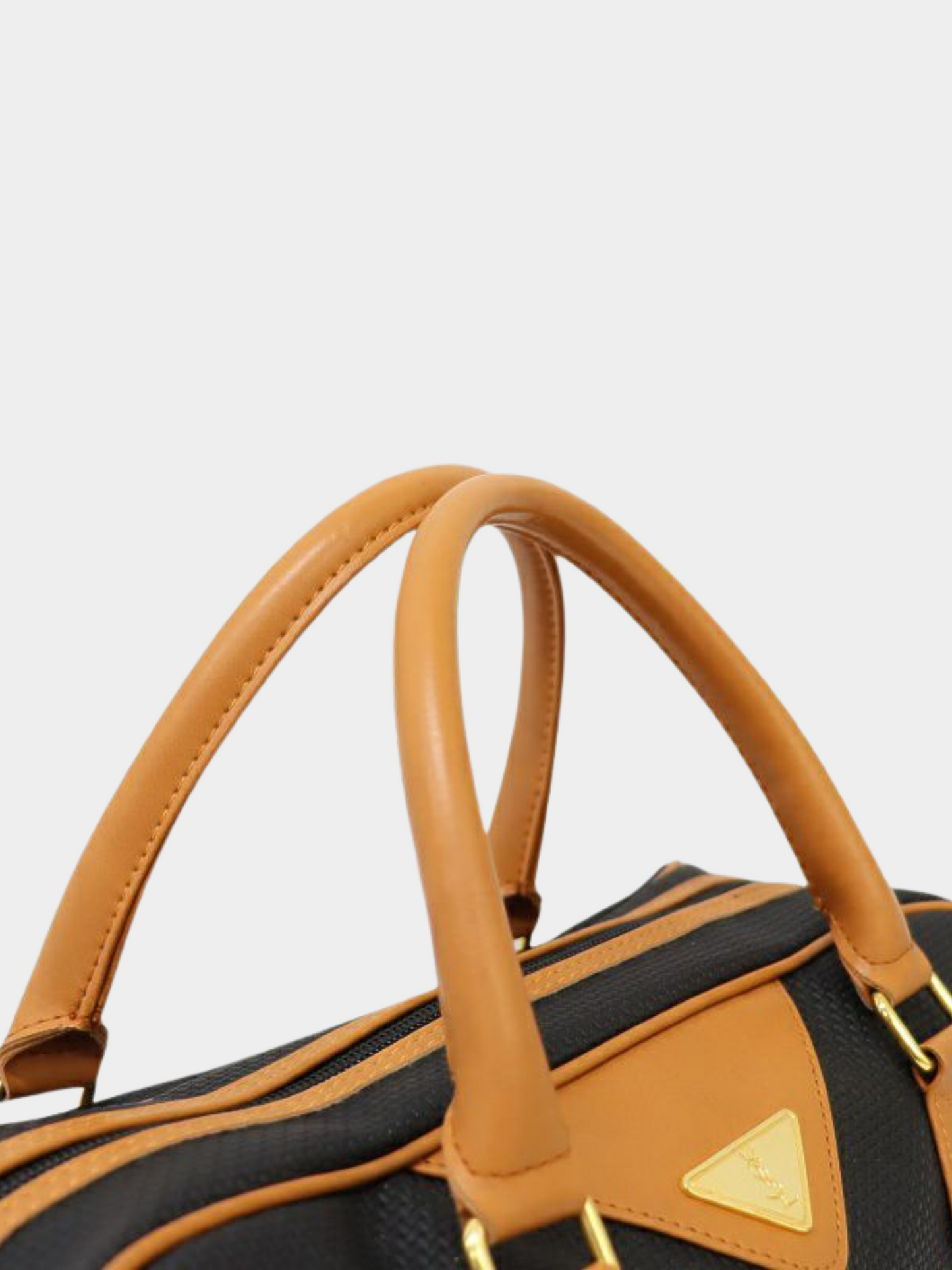 Yves Saint Laurent 1990s Black Brown Logo Hardware Boston Bag