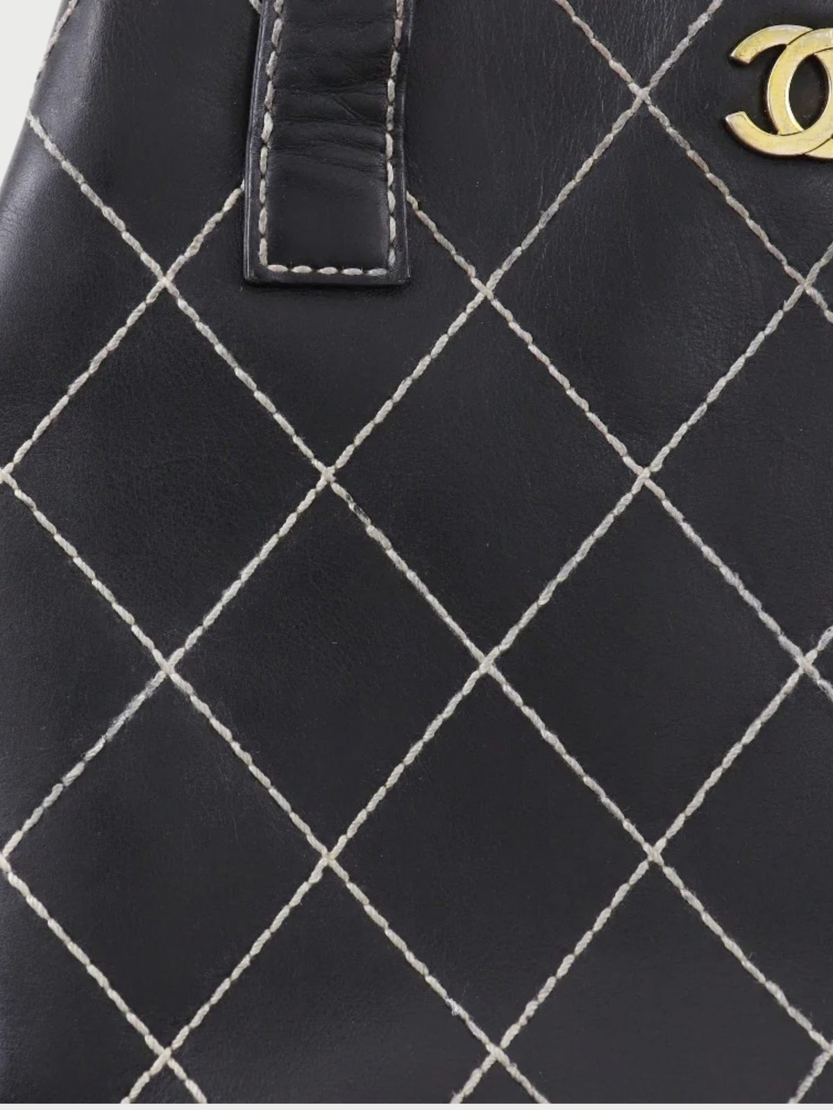 Chanel 2002 Black Leather Wild Stitch Tote Bag