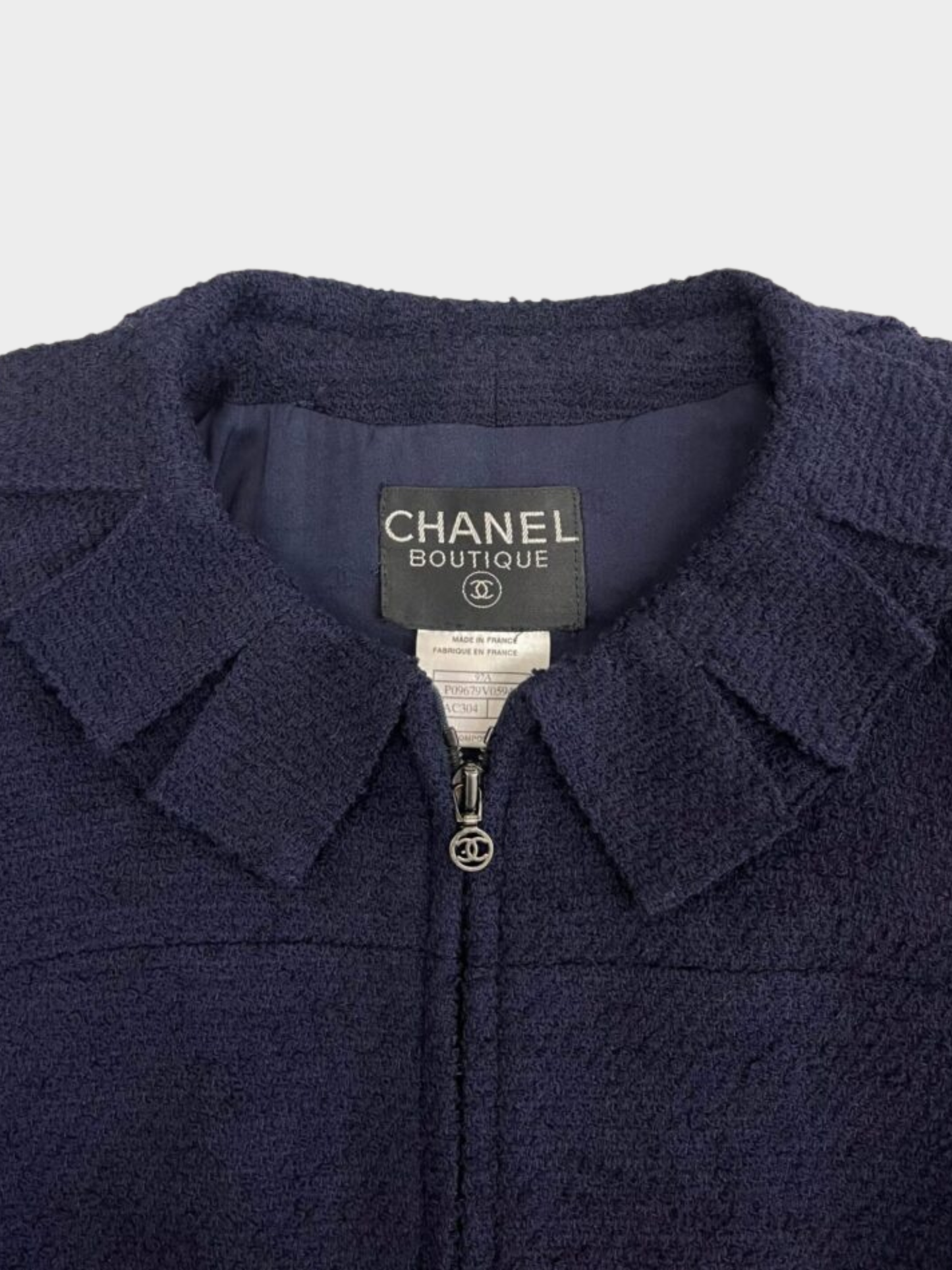 Chanel 1997 Navy Bouclé Skirt Suit