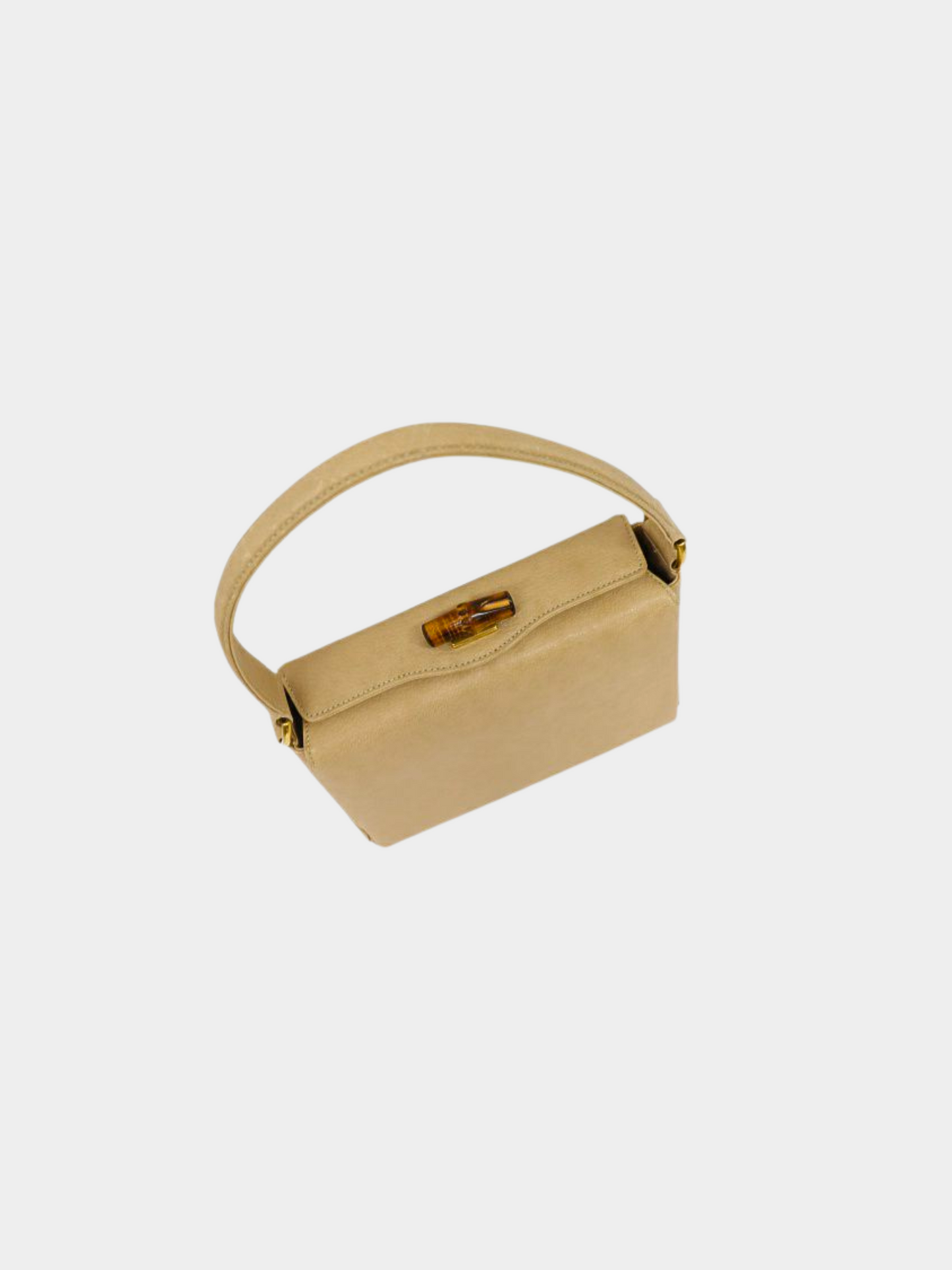 Gucci 1990s Beige Bamboo Turn Lock Leather Handbag