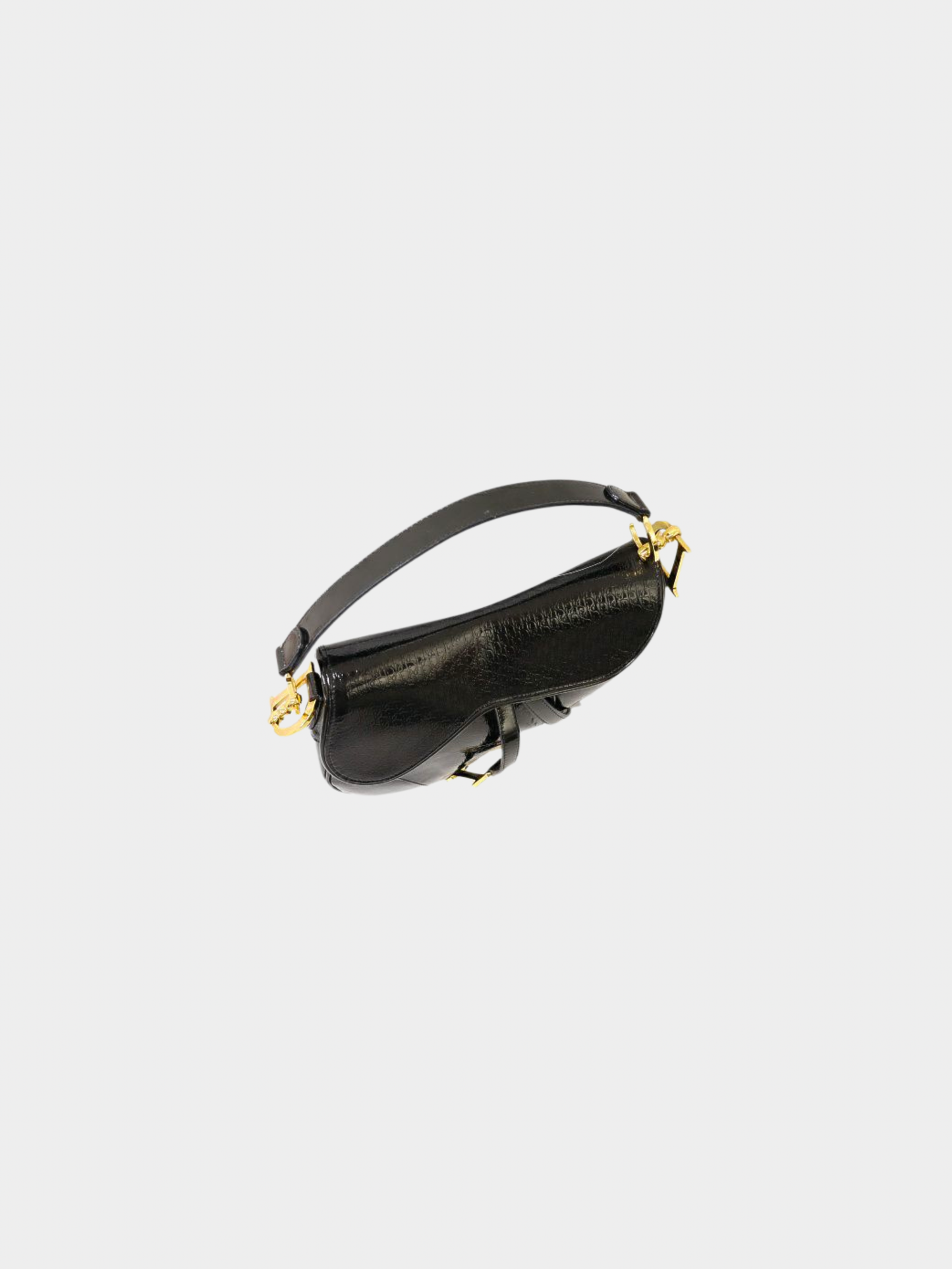 Christian Dior 2000s Black Patent Trotter Saddle Bag