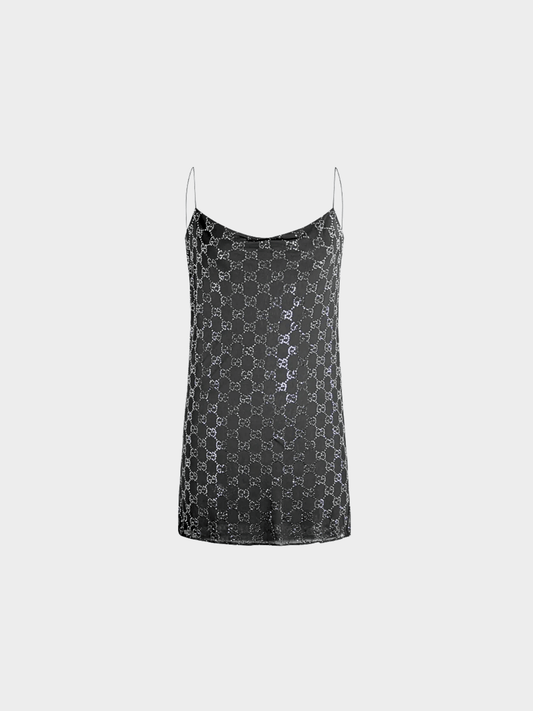 Gucci SS 1998 by Tom Ford Crystal-Embellished GG Chiffon Mini Dress