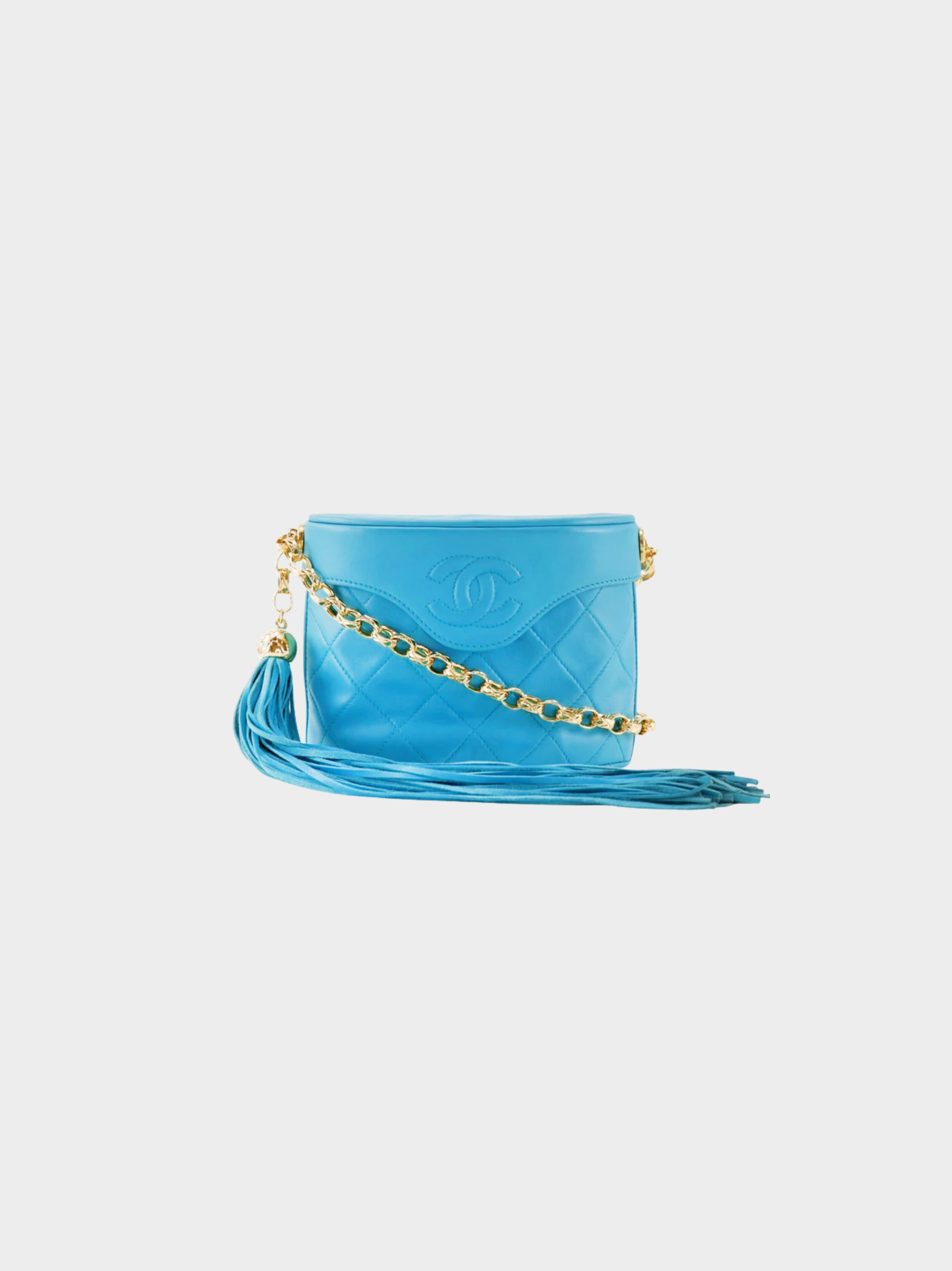 Chanel 1990s Turquoise Lambskin Matelassé Mini Chain Shoulder Bag