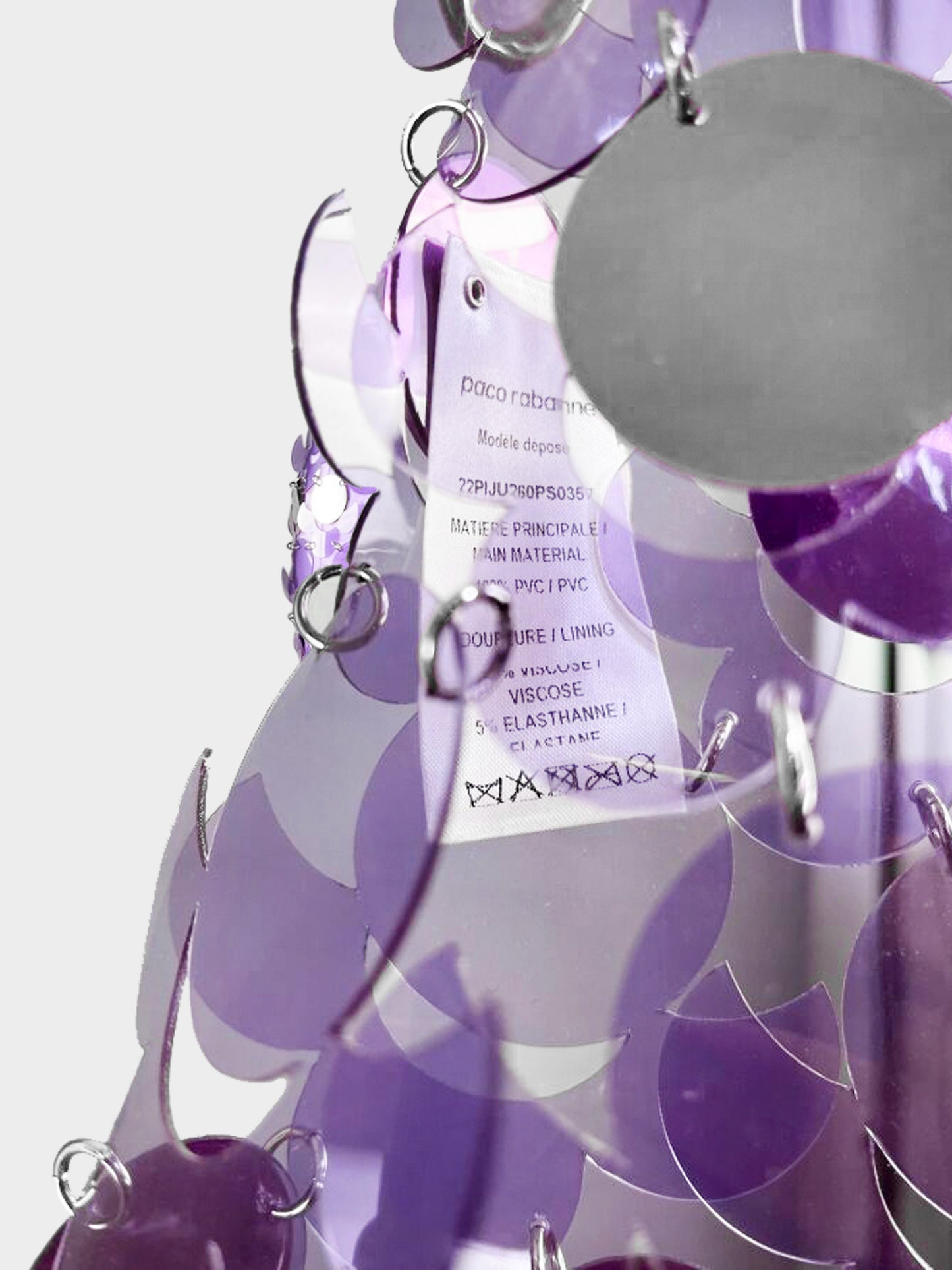 Paco Rabanne SS 2022 Purple PVC and Silver Metal Disc Skirt