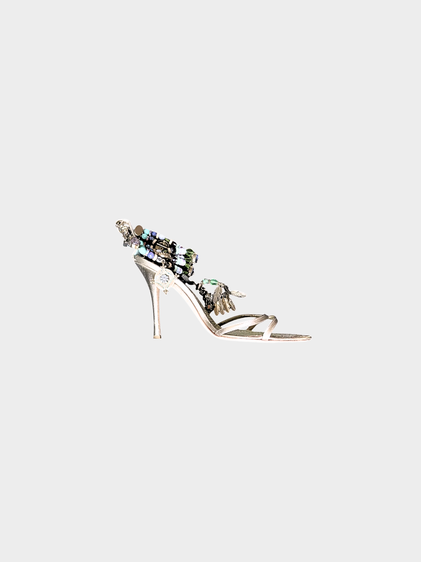 René Caovilla 2000s Rare Metallic Lizard Leather Tropical Heels