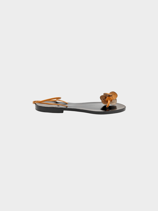Chanel 2000s Black and Brown Floral Sandals