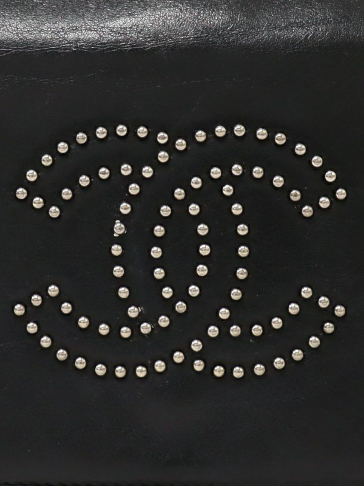 Chanel 2008 Black Lambskin Studs Chain Wallet