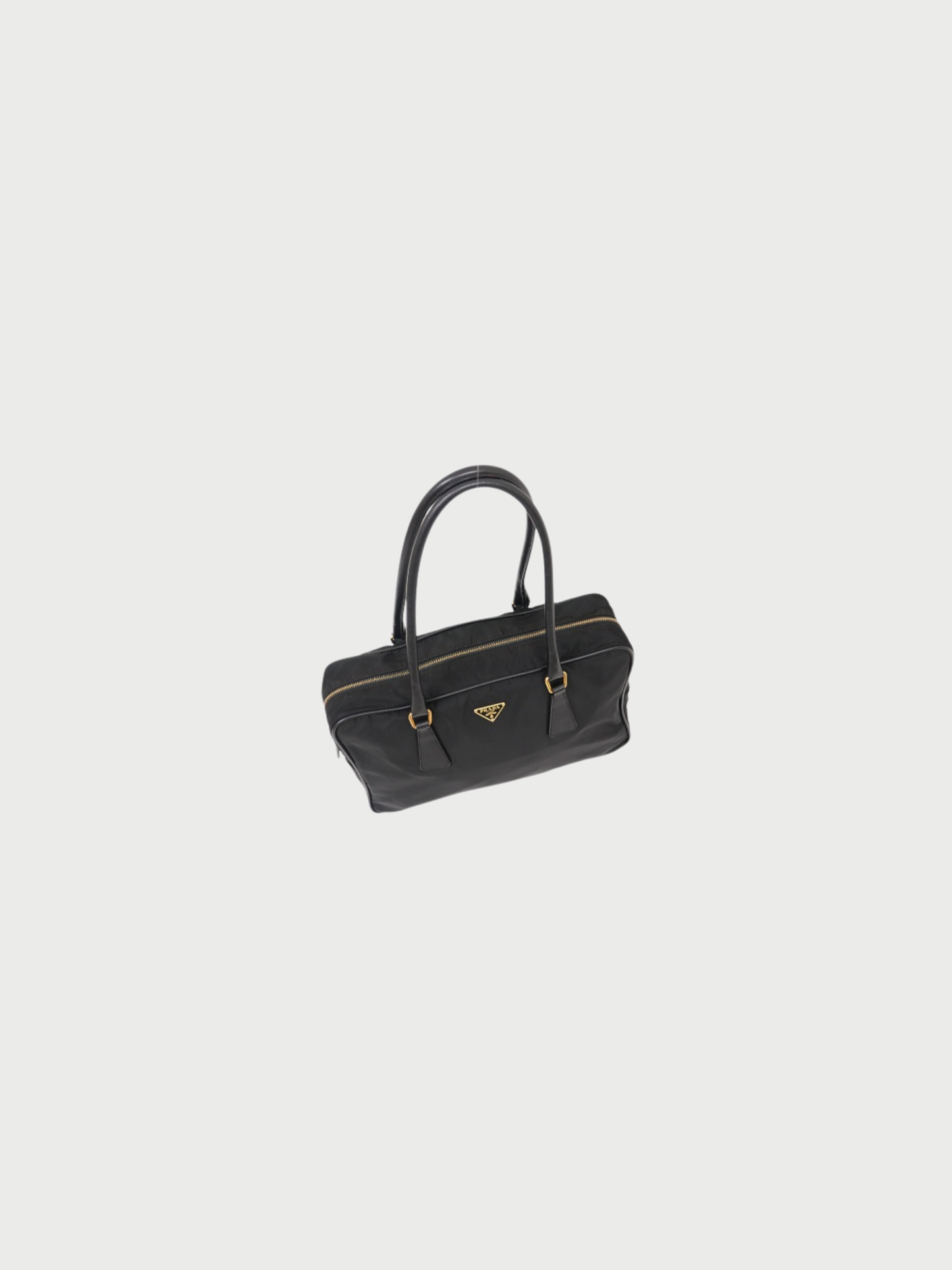 Prada 2000s Black Nylon Leather Triangle Logo Handbag