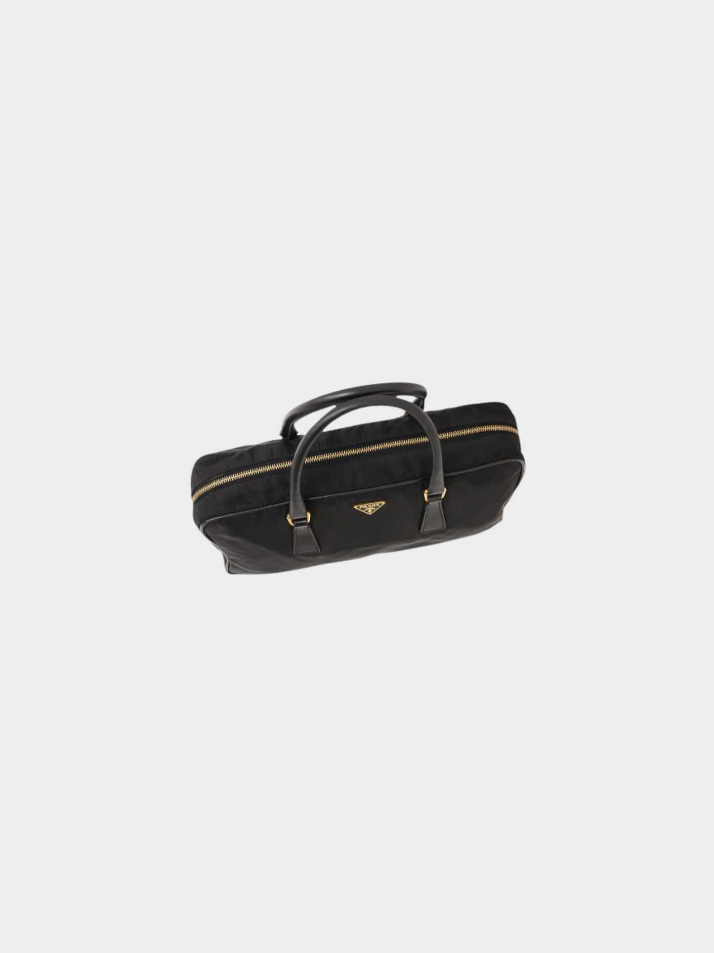 Prada 2000s Black Nylon Leather Triangle Logo Handbag