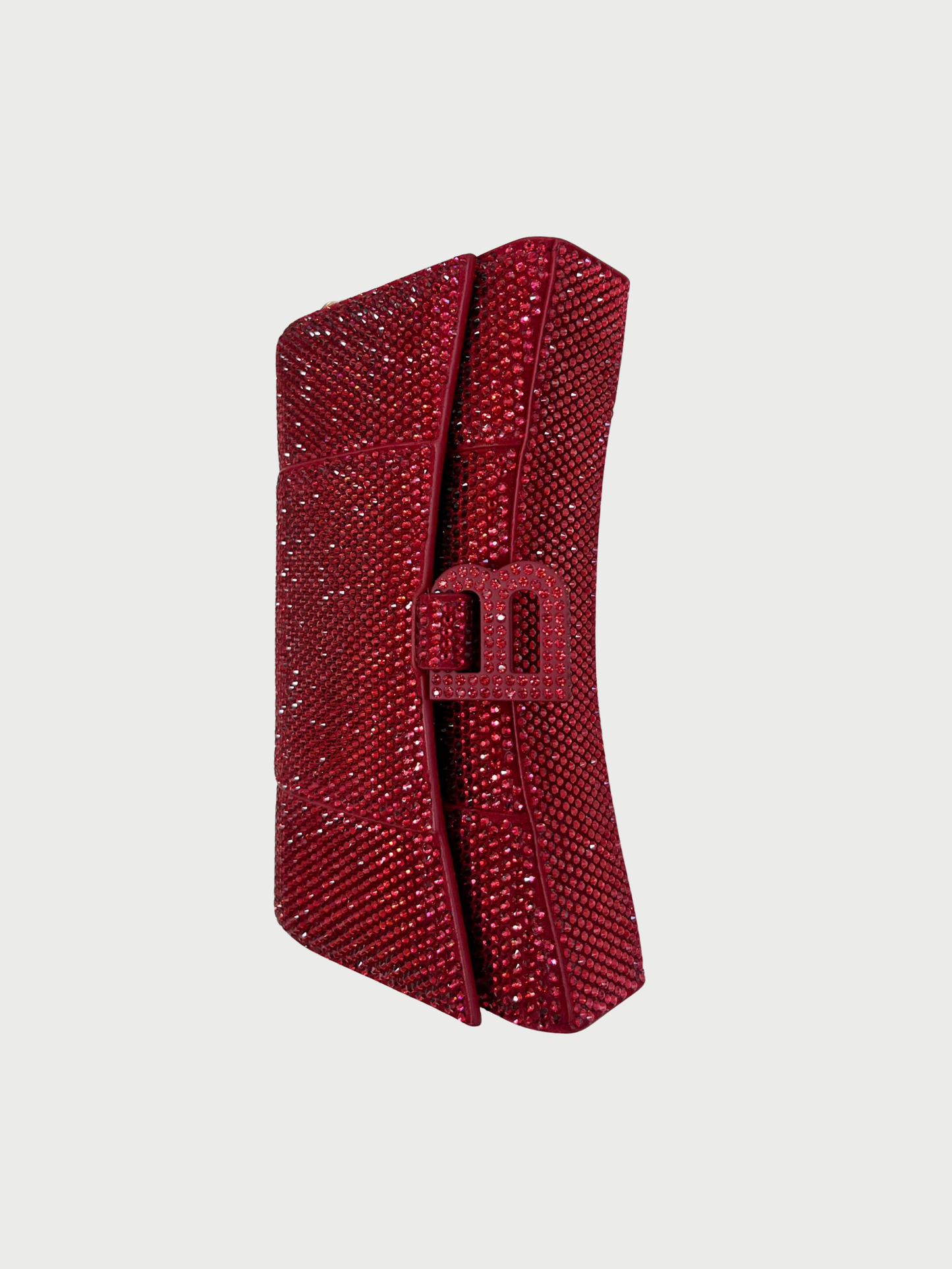 Balenciaga 2020s Red Crystal Suede Hourglass Wallet on Chain