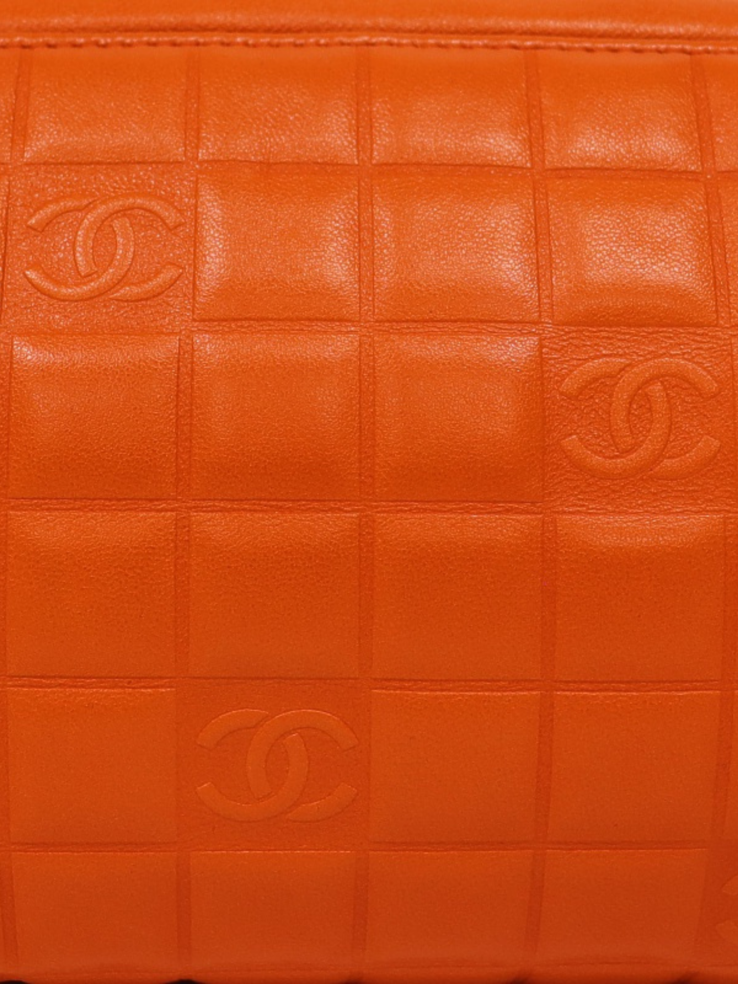 Chanel 2003 Orange Lambskin Chocolate Bar Shoulder Bag