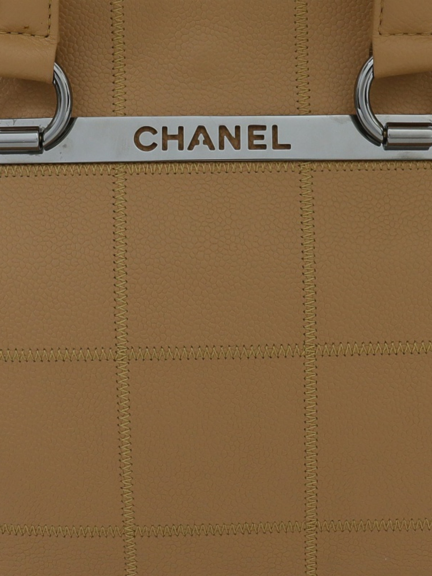 Chanel 2000s Beige Caviar Leather Choco Bar Tote Bag