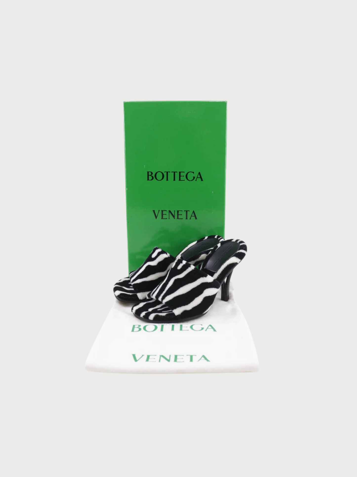 Bottega Veneta 2019 Black White Faux Fur Zebra Pose Mules