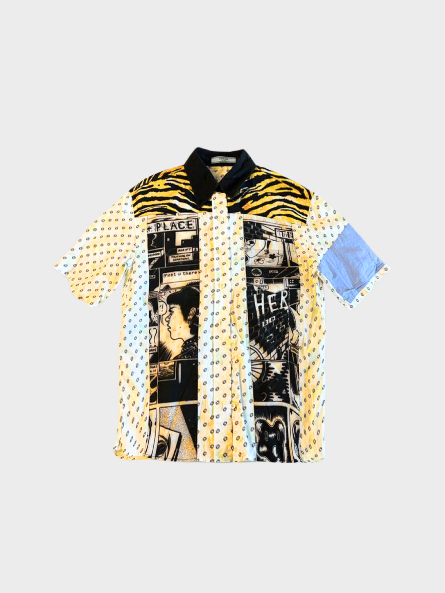 Prada SS 2018 Multicolor Comic Strip Boxy Graphic Button-Down Shirt