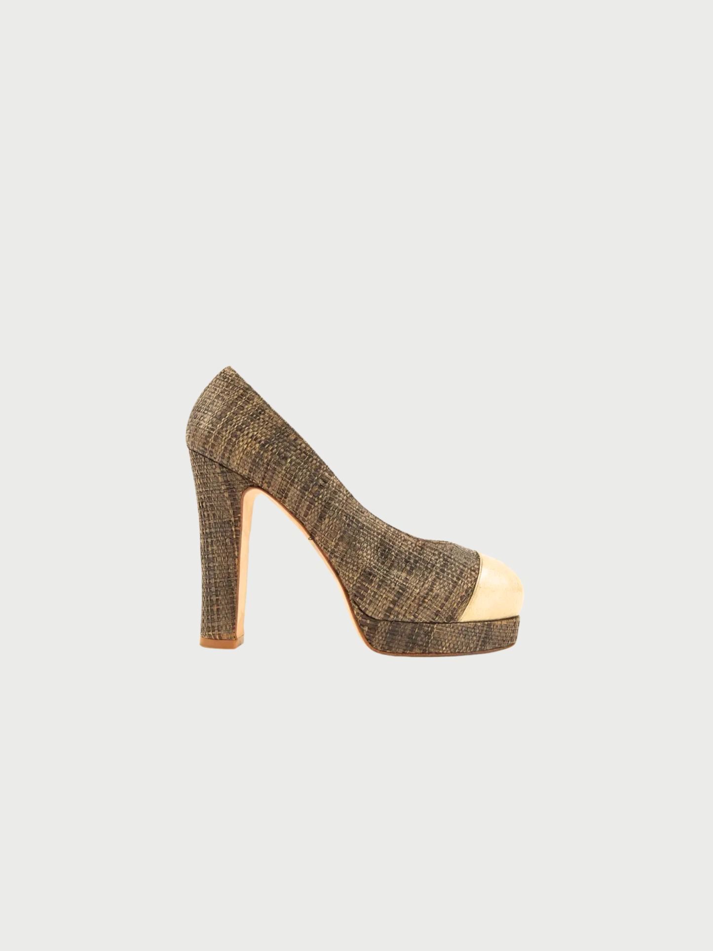 Chanel 2000s Gold Brown Patent Leather Jute High Heel Pumps