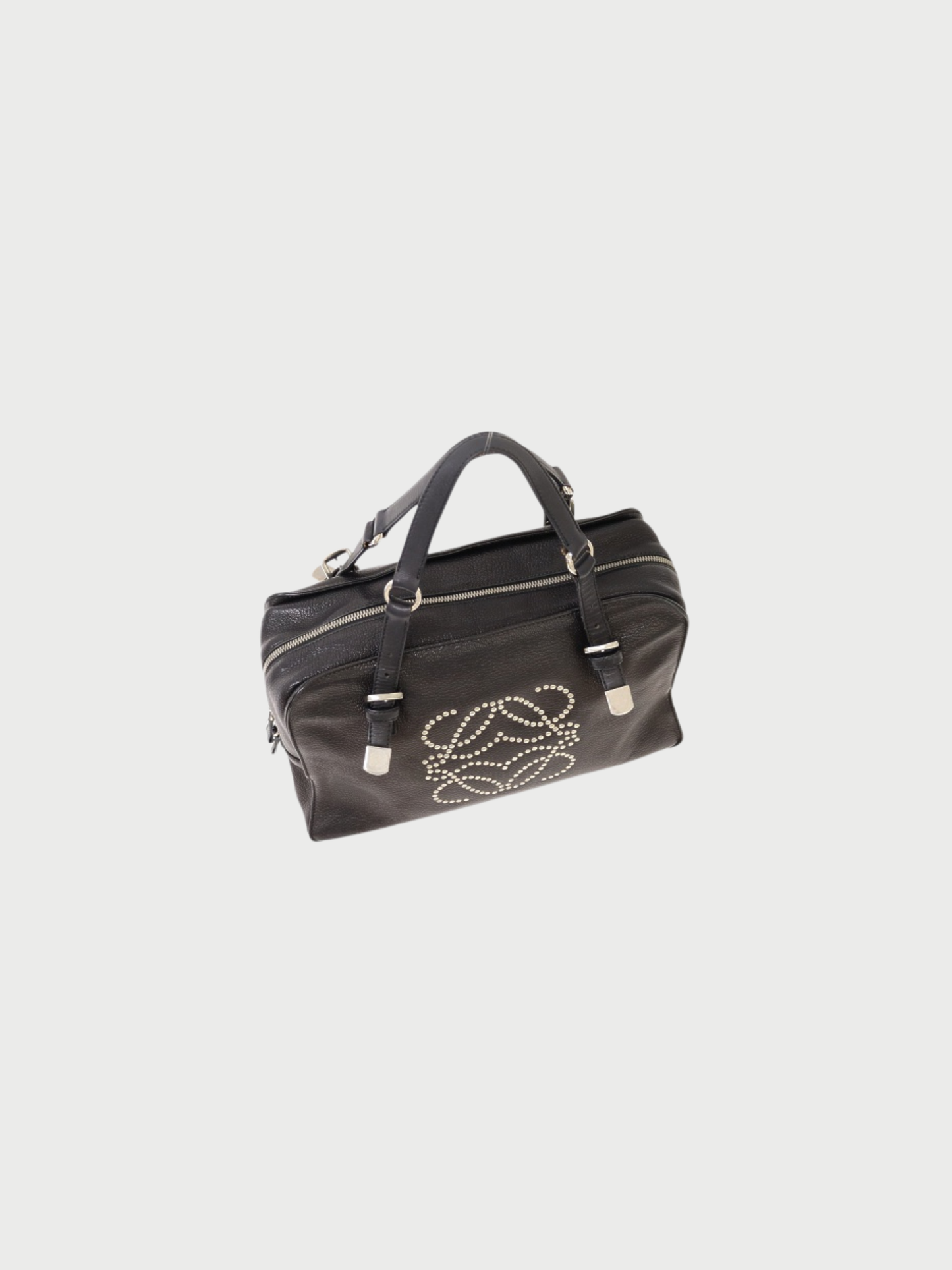 Loewe 2000s Black Leather Anagram Studded Handbag