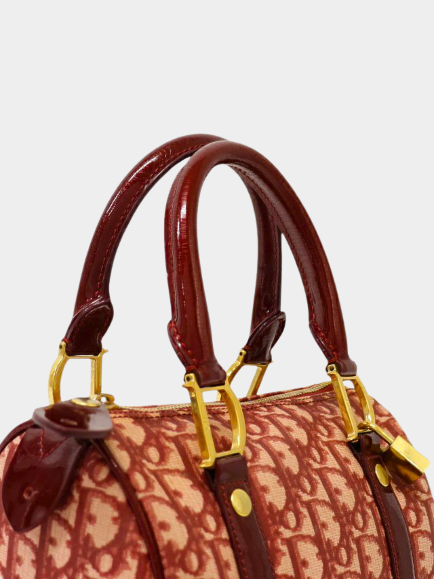 Christian Dior 2000s Red Trotter PVC Enamel Mini Boston Bag