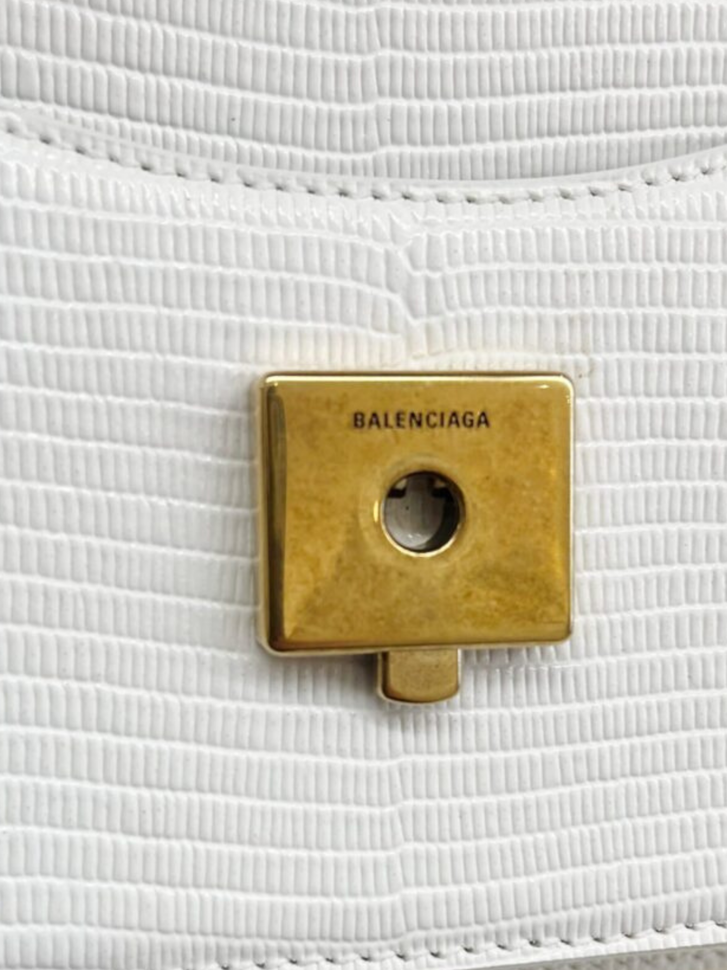 Balenciaga 2020s White Embossed Lizard XS Sharp Top Handbag
