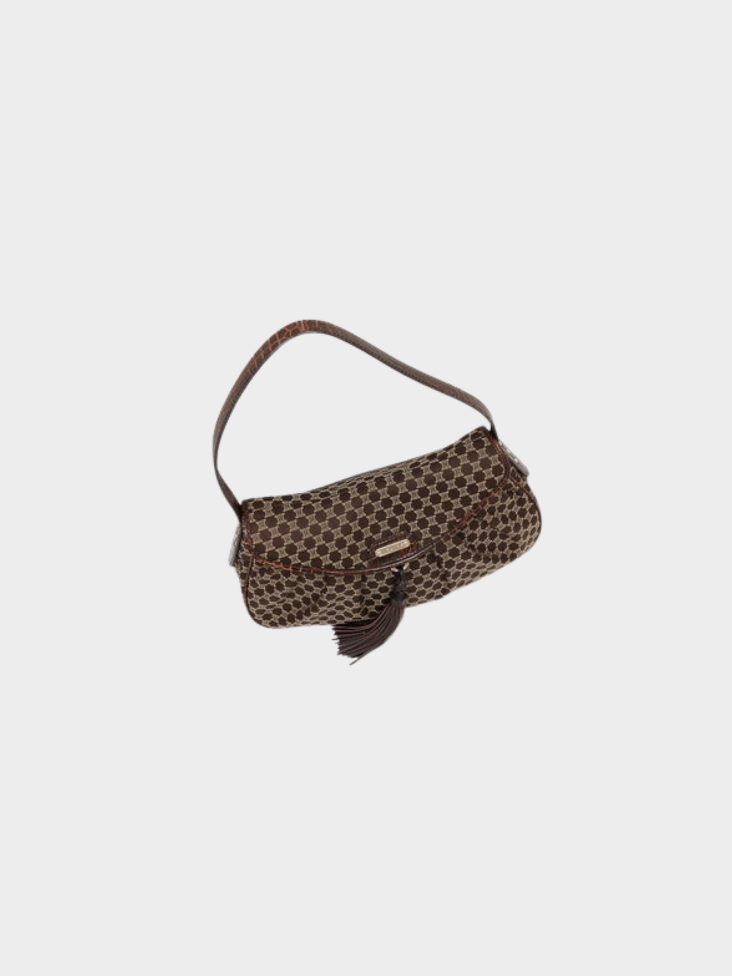 Celine 2000s Brown Macadam Tassel Canvas Leather One-Shoulder Bag
