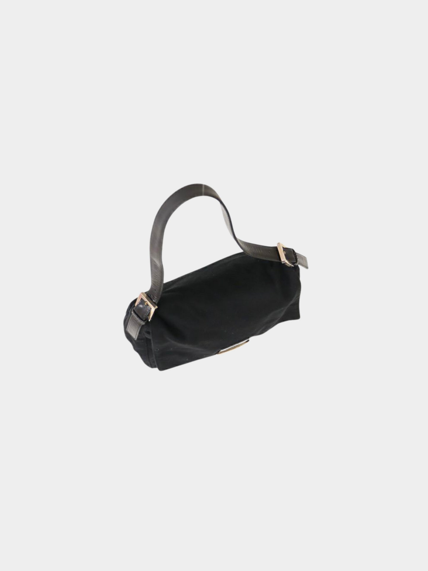Fendi 1990s Black Wool and Leather Mamma Baguette