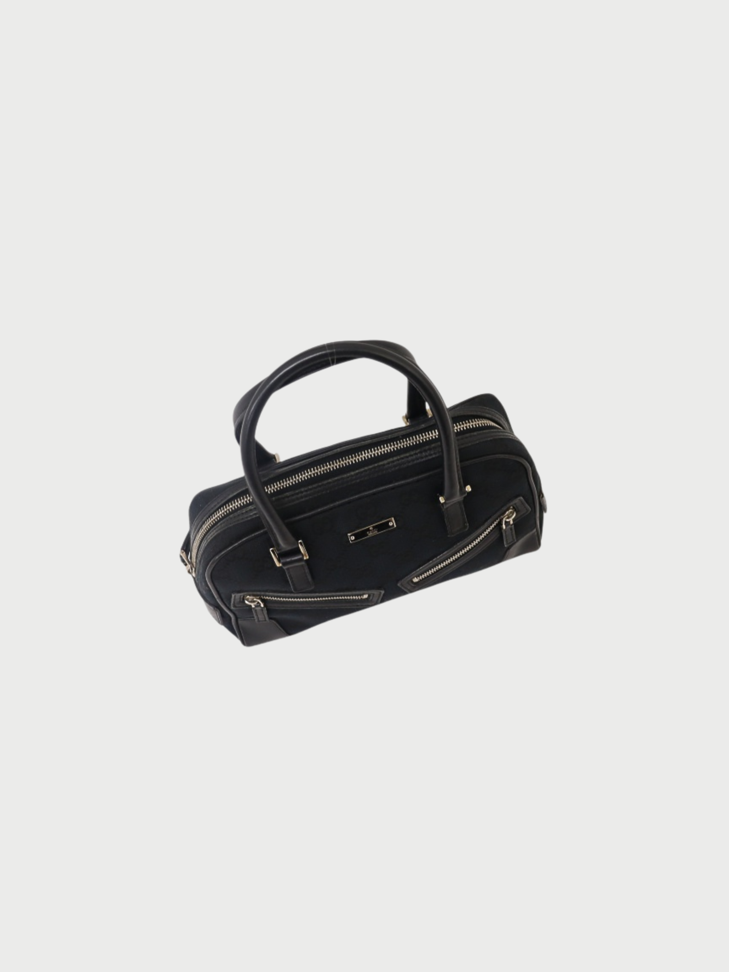 Gucci 2000s Black GG Canvas Leather Front Zip Handbag
